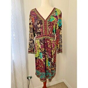 ECI New York Womens XXL Boho Paisley Print Midi Dress Long Sleeve Artsy Eclectic